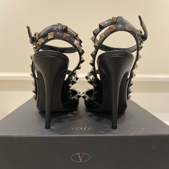 Valentino Rockstud Slingback 100 Noir Black Calfskin Ruthenium Hardware 36.5 6.5 - Picture 4 of 6